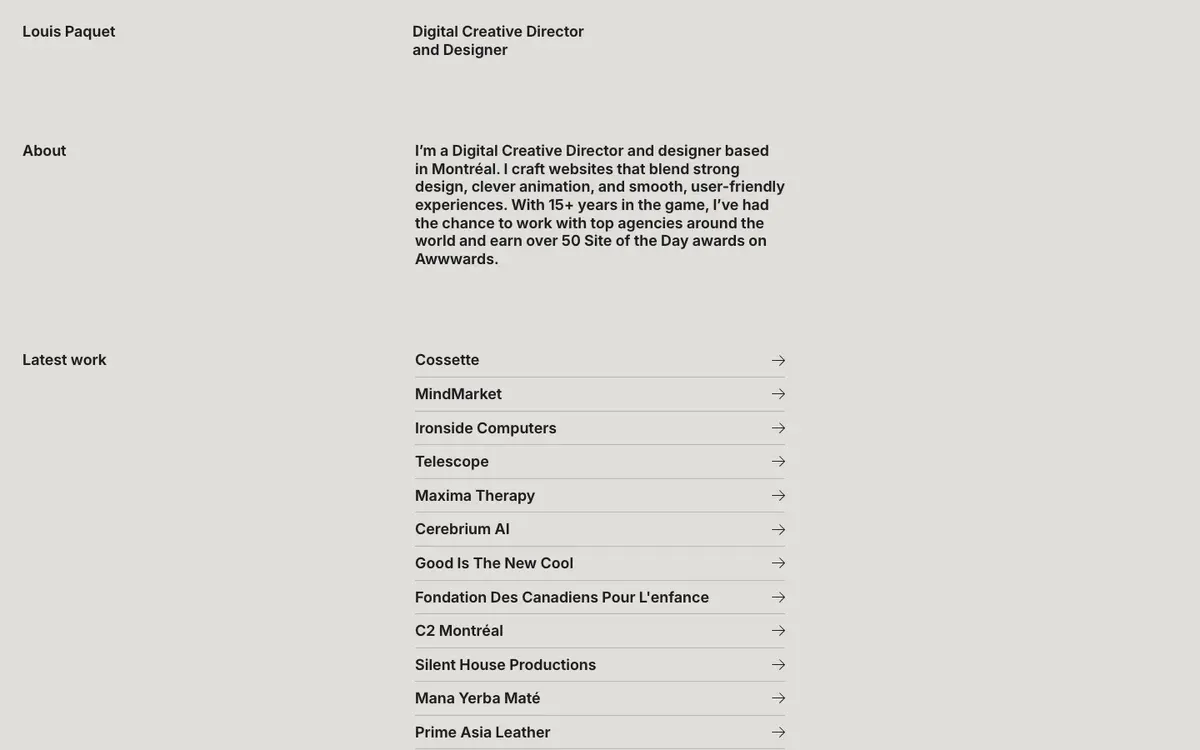 Portfolio site of Louis Paquet